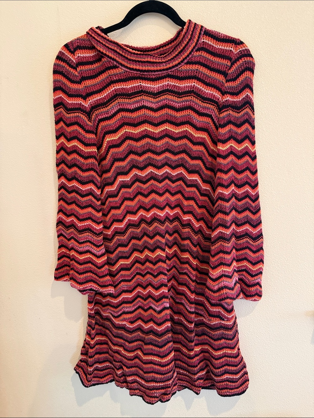 Free People Chevron Knit Cowl Neck Sweater - Pink Multi